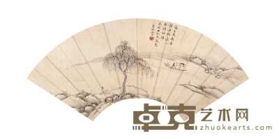 王元昭 柳下待渡图 扇面册页 18.5×51.5cm